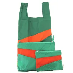 美品 SUSAN BIJL スーザンベル ポーチ/エコバッグ The New Pouch S/M ・The New Shopping Bag M 3点セット グリーン/オレンジ   40010281