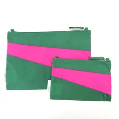 美品 SUSAN BIJL スーザンベル ポーチ The New Pouch S/M 2点セット リップストップ グリーン/ピンク   40010262