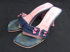 DIANA ダイアナ デニム×レザー ヒール サンダル ミュール 表記サイズ23 1/2 (約23.5cm) 靴 シューズ ブルー系×ピンク系 DM3855