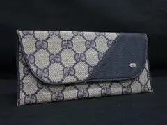 GUCCI オールドグッチ ヴィンテージ GG柄 インターロッキングG PVC×レザー マルチケース 小物入れ グレージュ系×ネイビー系 DM5517