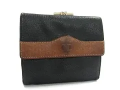 ChristianDior クリスチャンディオール ヴィンテージ レザー がま口 二つ折り 財布 ウォレット ブラック系×ブラウン系 DM4793