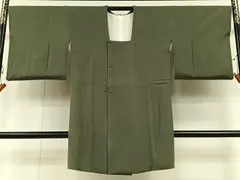 平和屋着物∞道行コート　作家物　お召地　若竹色　ロング丈　正絹　逸品　CAAV5848id