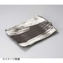 【新品】黒釉白刷毛10号長角皿(萬古焼)
