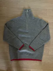 INTEMPOMOOD COLOR LINE ハーフ ジップアップ ニット レッド グレー M