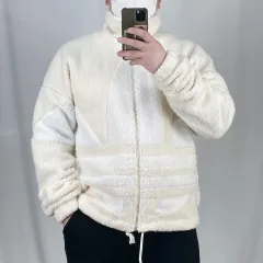 adidas(アディダス) ビッグロゴ アイボリー ボア ボアフリース フリース ジャケット L 250318