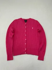 QR 正規品 ポロ Ralph Lauren(ラルフローレン) ケーブル ピンク ニット カーディガン 85 ー 90