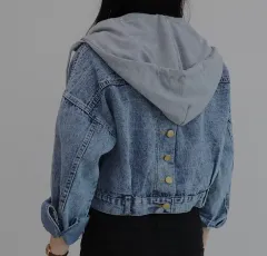 クロップド [戻る] ボタン フード デニムジャケット