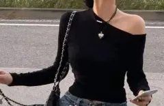 ショール 1 回限りの 長袖Tシャツ ／ オフショルダー