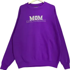 90s USA製 JANSPORT ジャンスポーツ EAST CAROLINA MOM カレッジロゴ 刺繍 スウェット トレーナー メンズL パープル 紫 古着【スウェット】/ MS75