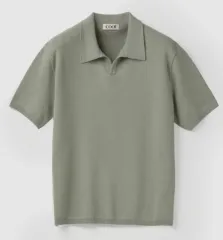 coor(クアー) オープン カラー ライト コットン ポロ ニット セーター ダスティグリーン L