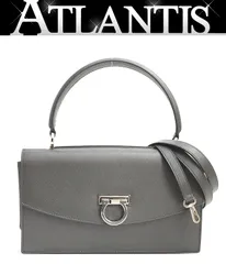 【広尾店】サルヴァトーレ フェラガモ Salvatore Ferragamo ガンチーニ トップハンドル 2WAYバッグ レザー グレー SV金具 【18804】