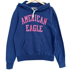 AMERICAN EAGLE OUTFITTERS アメリカンイーグル カレッジロゴ プリント スウェットパーカー メンズS 古着 ネイビー 紺色 レッド 赤色【パーカー】/ MS76のサムネイル