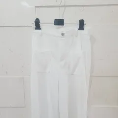 新品 白 コーデュロイ ロング ストレート ウエスト後ろゴム イージーパンツ