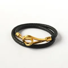 エルメス ジャンボ 編み込み レザー ブレスレット ブラック / ゴールド