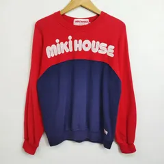 90s MIKI HOUSE ミキハウス ラグラン スウェット 当時物 トレーナー 切替 ビッグロゴ プリント レトロ 古着 VINTAGE 日本製 レッド ネイビー M C805のサムネイル