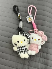 ハローキティ ストラップ ぬいぐるみ キーホルダー (ピンク ブラック 2種 セット)