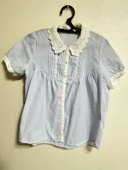 日本 ヴィンテージ ストライプ 半袖 シャツ ブラウス