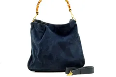 オールド グッチ ヴィンテージ バンブー 2way ショルダー ハンドバッグ 001 2404 15770 スエードレザー 紺 ネイビー GUCCI 5482h