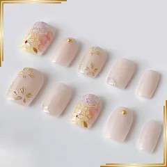 【新品】 LemiVibe・「花の錦」ネイルチップ ショート 短め ピンク 100%ハンドメイド 貼るだけネイル つけづめ つけ爪 人気 可愛い 韓国 ジェルネイル ネイルシール セルフネイル ネイルステッカー おうちネイル ネイルデザイン セルフネイル  0