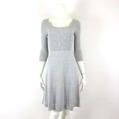 プロポーション ボディドレッシング PROPORTION BODY DRESSING ワンピース フレア リブ ニット 切替 オーバルネック ひざ丈 コットン 7分袖 M 2 グレー