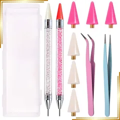 【新品】 LEONTOOL 10点セット ラビットストーンツール 2WAYデザイン ダイヤモンドペン（ピンク＆ホワイト） 交換用ワックスチップ6個付属 ストレートピンセット・湾曲ピンセット 収納ケース付き ネイルアート ダイヤモンドペインティング 手作り工 1