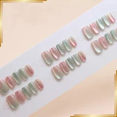 【新品】 CQJSYL ネイルチップショート 人気ネイル 30枚入り ネイルチップロング春 夏 和風 かわいい ネイルチップ秋冬 手作りネイルチップグラデーション ネイル 花嫁 ショート 光沢 つけ爪 成人式 結婚式長め (アイスグリーン) 0