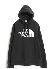 【お得なクーポン配布中!】 ノースフェイス プリント スウェット フード パーカー メンズ L 古着 アウトドア 裏起毛 プルオーバー トレーナー シンプル 薄手 ブラック