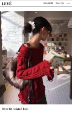 ルエブ オーバーサイズ ツイストニット グレー ヴィンテージダメージニット ケーブル ケーブル編み 森ガール