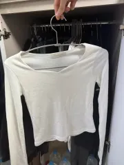 無地 ハートスクエアネック ストレッチ クロップド長袖Tシャツ