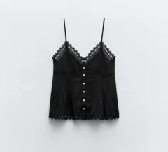 ザラ 刺繍装飾トップス ブラック ザラ レース ノースリーブ ザラ ノースリーブ