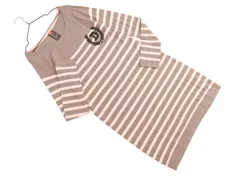DOUBLE STANDARD CLOTHING ダブルスタンダードクロージング ウール混 ボーダー ニット ワンピース ベージュｘブラウン ◇■ レディースのサムネイル