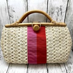 PRADA ベージュ トートバッグ プラダ 刺繍ロゴ カゴバッグ skt5 - メルカリ