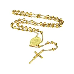 【新品】 [FaithHeart] ロザリオ ネックレス レディース メンズ 聖母マリア クロス 十字架 y字 ロングネックレス キリスト ステンレス製 金属アレルギー対応 ゴールド