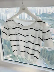 なみなみ柄 ストライプ クロップド 半袖 (新品)