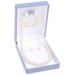 【新品】 [アウローラ] 8mm本貝パールネックレス 日本製 イヤリング ピアス 化粧箱 ３点セット (16インチ, キスカ・ピアス) 1