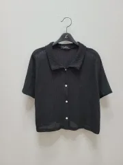 リブ カラー ニット 半袖 カーディガン