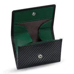 【新品】 [LUCKYSGY] 小銭入れ メンズ 本革 コインケース ミニ財布 シンプル ボックス型 ボタン式 カード 硬貨35枚収納（カーボンブラック×グリーン） 0