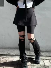 新品 宣言する ストラップ スカートレギンス スカパン 黒 ゴープコア バレエコア