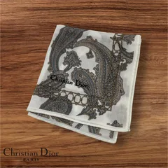 Christian Dior クリスチャンディオール　ペイズリー柄　ホワイト　ハンカチ　スカーフ　白　アイボリー　刺繍ロゴ　47×47㎝　正方形