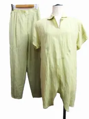 ヴィンテージ Lancel ランセル リネン セットアップ シャツ パンツ イエロー 黄色 無地 9R Mサイズ  レディース E672L
