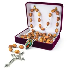 【新品】 TREE OF LIFE REV. 22:14 イスラエル産木製カトリックロザリオネックレス、オリーブウッドロザリオビーズ、アイコンポートレート&十字架クロスペンダント、堅信と聖体拝領ロザリオ 男女兼用, 22.5 inches, ウッド, 宝石 1