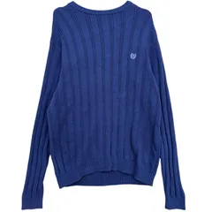 CHAPS チャップス リブ編み コットンニットセーター メンズM 古着 ネイビー 紺色 縦縞 無地 ワンポイント ロゴ刺?【ニット・セーター】/ MS93のサムネイル