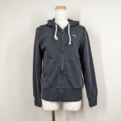 PUMA プーマ スウェットパーカー L ブラック 黒 袖裾リブ ワンポイントロゴ フルジップ シンプル スポーティー 春夏アウター 羽織り