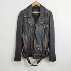 ZARA ザラ レザー ライダース ジャケット 羊革 アウター 古着 メンズ グランジ パンク フェード ブラック系 USA M C812のサムネイル