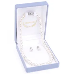 【新品】 [アウローラ] 8mm本貝パールネックレス 日本製 イヤリング ピアス 化粧箱 ３点セット (16インチ, キスカ・イヤリング) 1