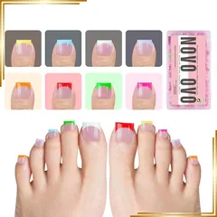 【新品】 NOVO OVO French Tip Toe Nail Tips 8 MIXED SUMMER COLOR フレンチチップトゥネイルチップ8選 夏カラーミックス、シャープスクエアソフトジェルつけ爪エクステンション、ビルダージェルとトップコートが 0のサムネイル
