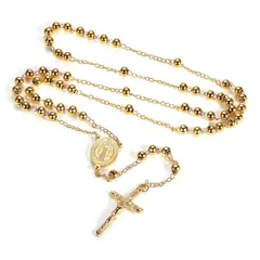 【新品】 [FaithHeart] ロザリオ ネックレス レディース メンズ 聖ベネディクト クロス 十字架 y字 ロングネックレス キリスト ステンレス製 ブラッククリスタル（チェーンのカラー：ゴールド） 0