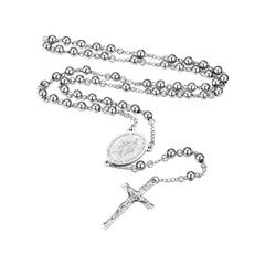 【新品】 [FaithHeart] ロザリオ ネックレス レディース メンズ 聖母マリア クロス 十字架 y字 ロングネックレス キリスト ステンレス製 金属アレルギー対応 シルバー 1