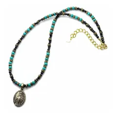【新品】 [シルバーワン] se 聖母マリア ネックレス 不思議のメダイ ターコイズ ブラックスピネル [長43cm] ビーズ 天然石 メンズ 0