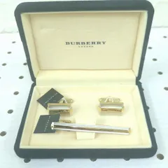 バーバリー ネクタイピン カフリンクス セット ゴールド シルバー ブラック 日本製